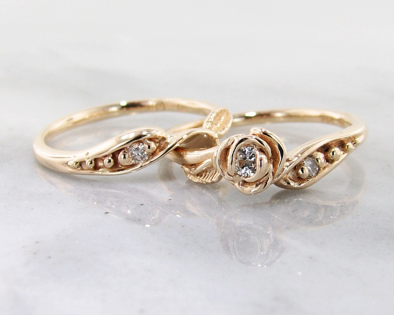 Tea Rose Diamond Yellow Gold Bridal Set