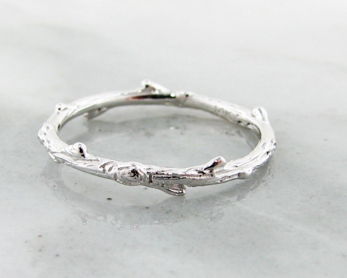 Slender Twig Band White Gold