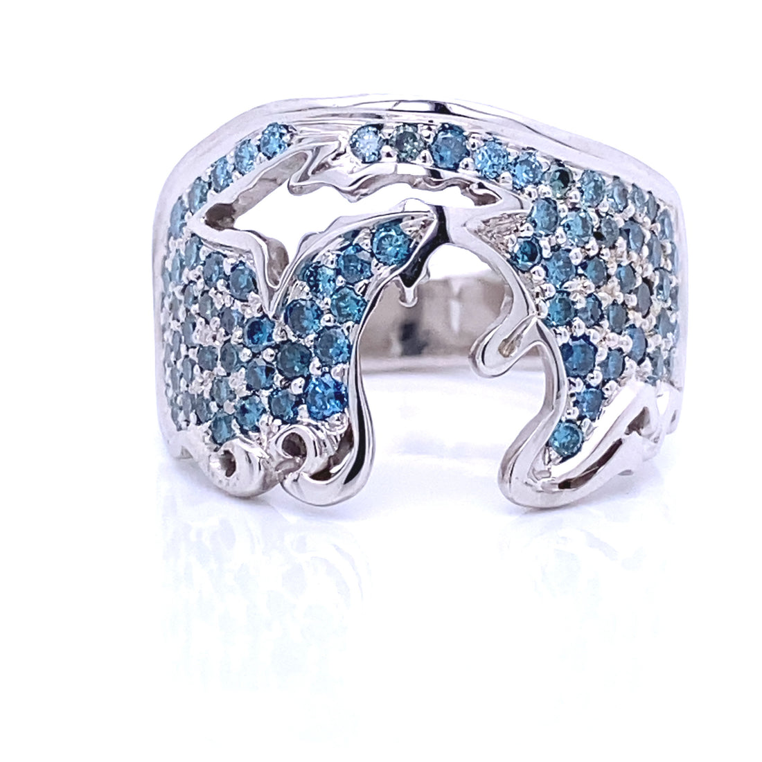 Magnificent Blue Diamond Pave Michigan Coastal Ring