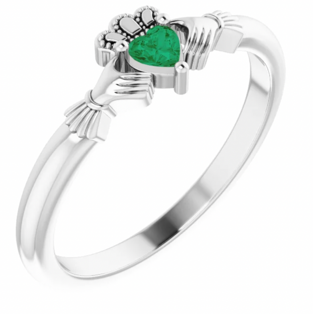 Dainty Minimalist Gemstone Claddagh Ring Wexford Jewelers