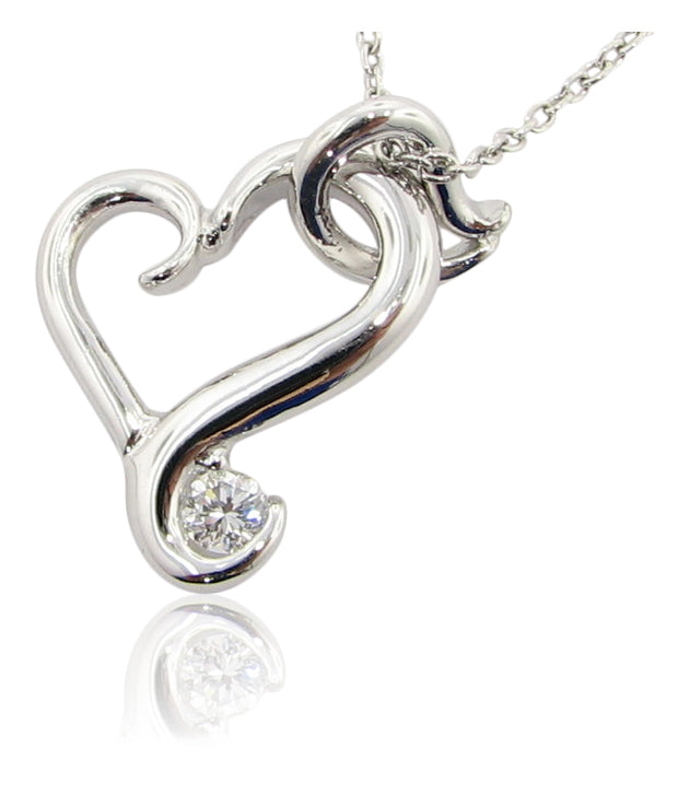 Silver Moissanite Heart Necklace, Flutter