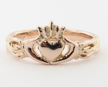 Hand Carved Celtic Knot Irish Claddagh Ring