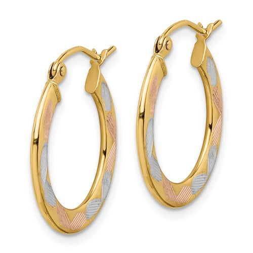 14k TRI-TONE Diamond-cut Hoop Earrings