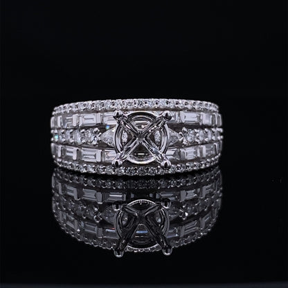 Mixed Diamond Multi Row Semi-mount Wedding Ring