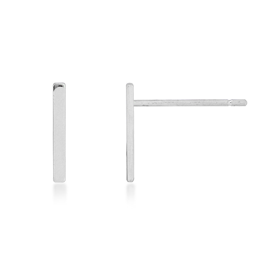 14K White Gold Polished Bar Stud Earrings