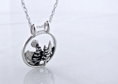 Mini Mountainscape Silver Necklace, Mountain Forest