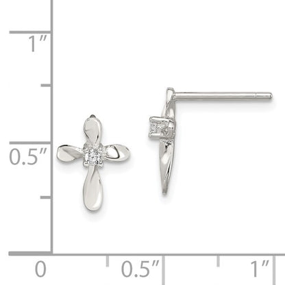 Sterling Silver CZ Cross Post Earrings