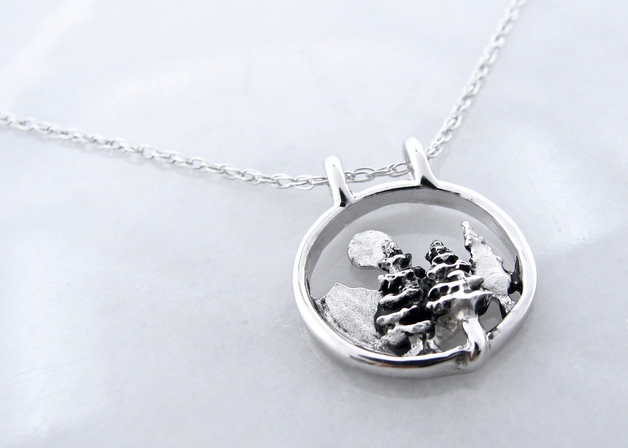 Mini Mountainscape Silver Necklace, Mountain Forest