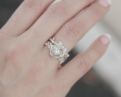 Rose Garland Diamond White Bridal Ring Set