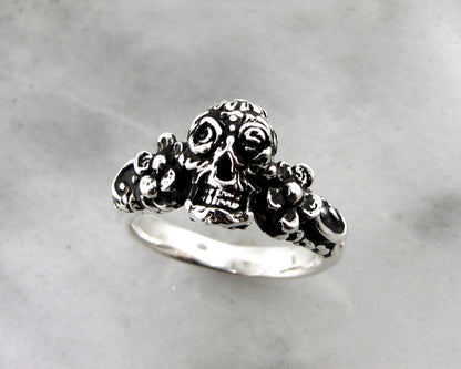 Calavera Sugar Skull Daisy Silver Ring