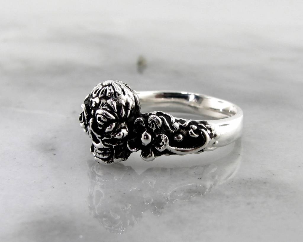 Calavera Sugar Skull Daisy Silver Ring