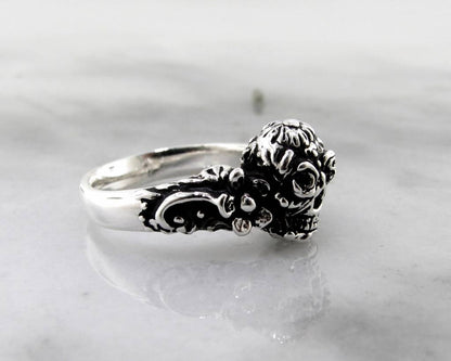 Calavera Sugar Skull Daisy Silver Ring