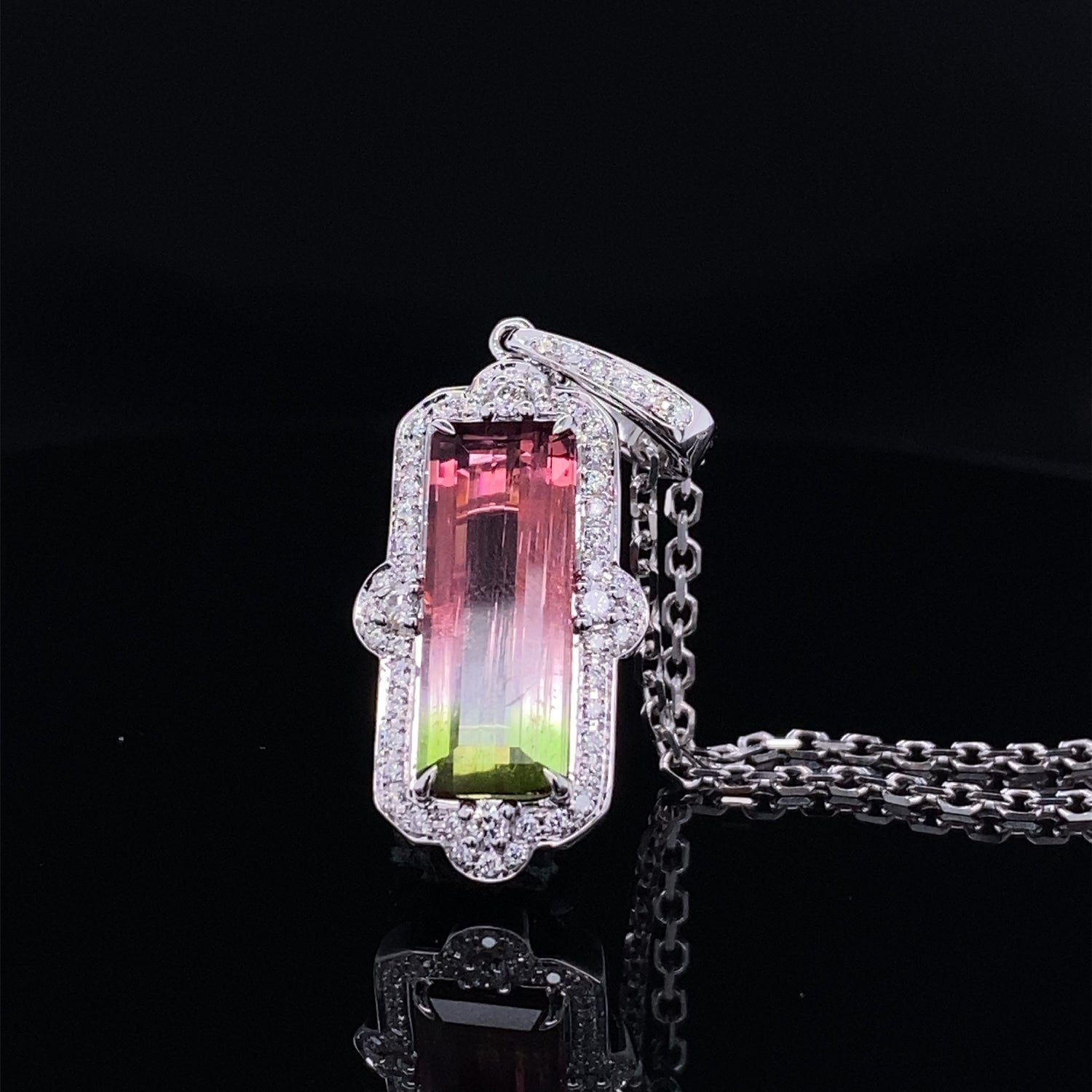 Wowza Watermelon Tourmaline Framed with Brilliant Diamonds