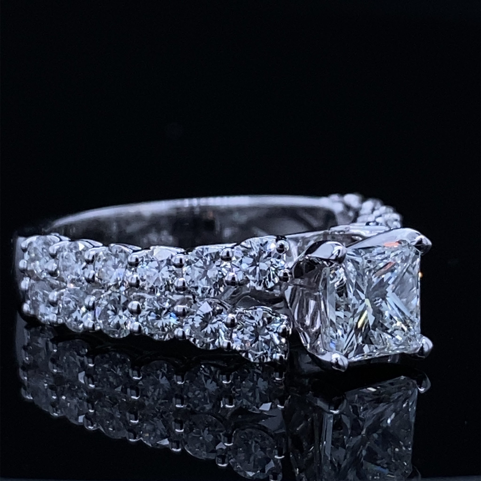 Double Row Princess Cut Diamond Cathedral Ring