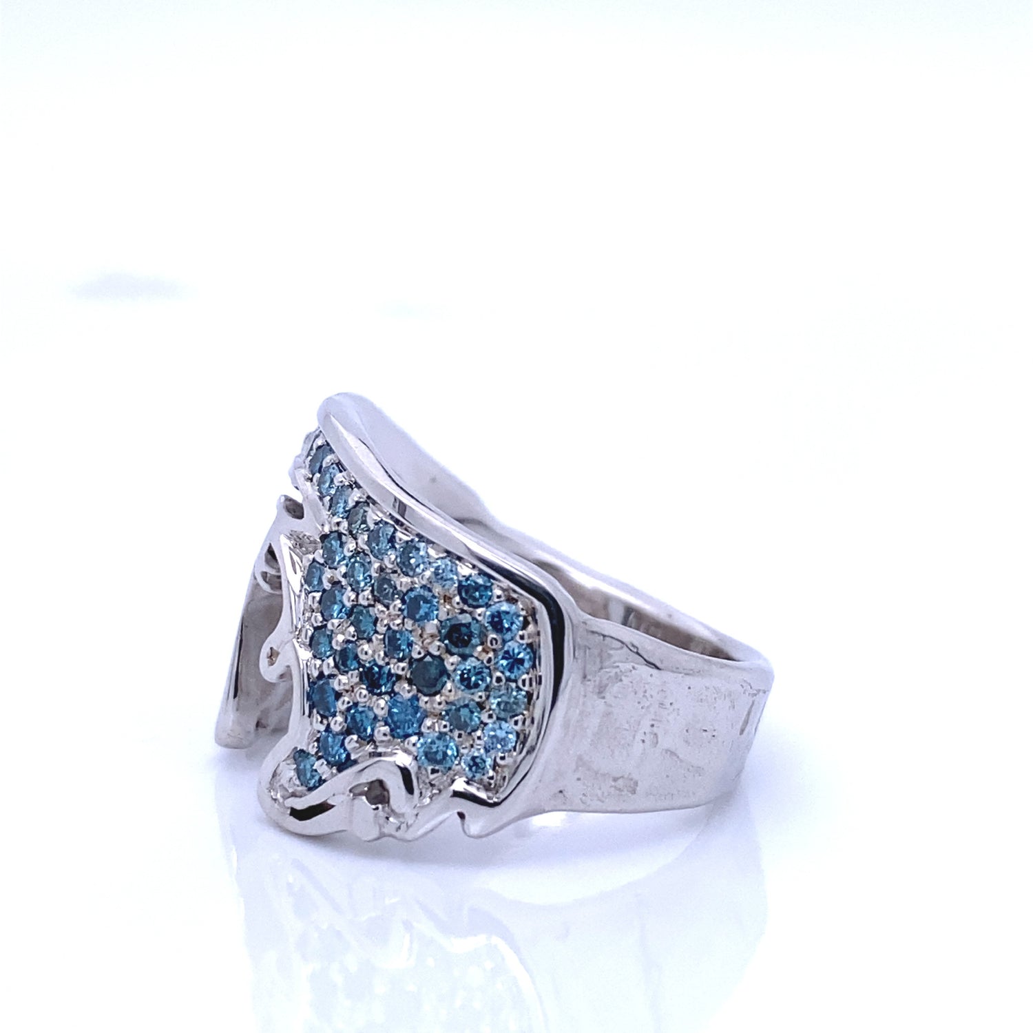 Magnificent Blue Diamond Pave Michigan Coastal Ring