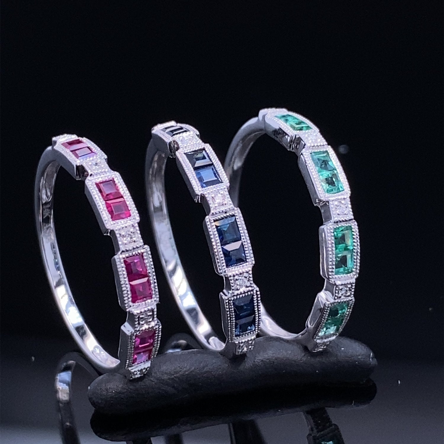 Orient Express Accented Gemstone White Gold Band