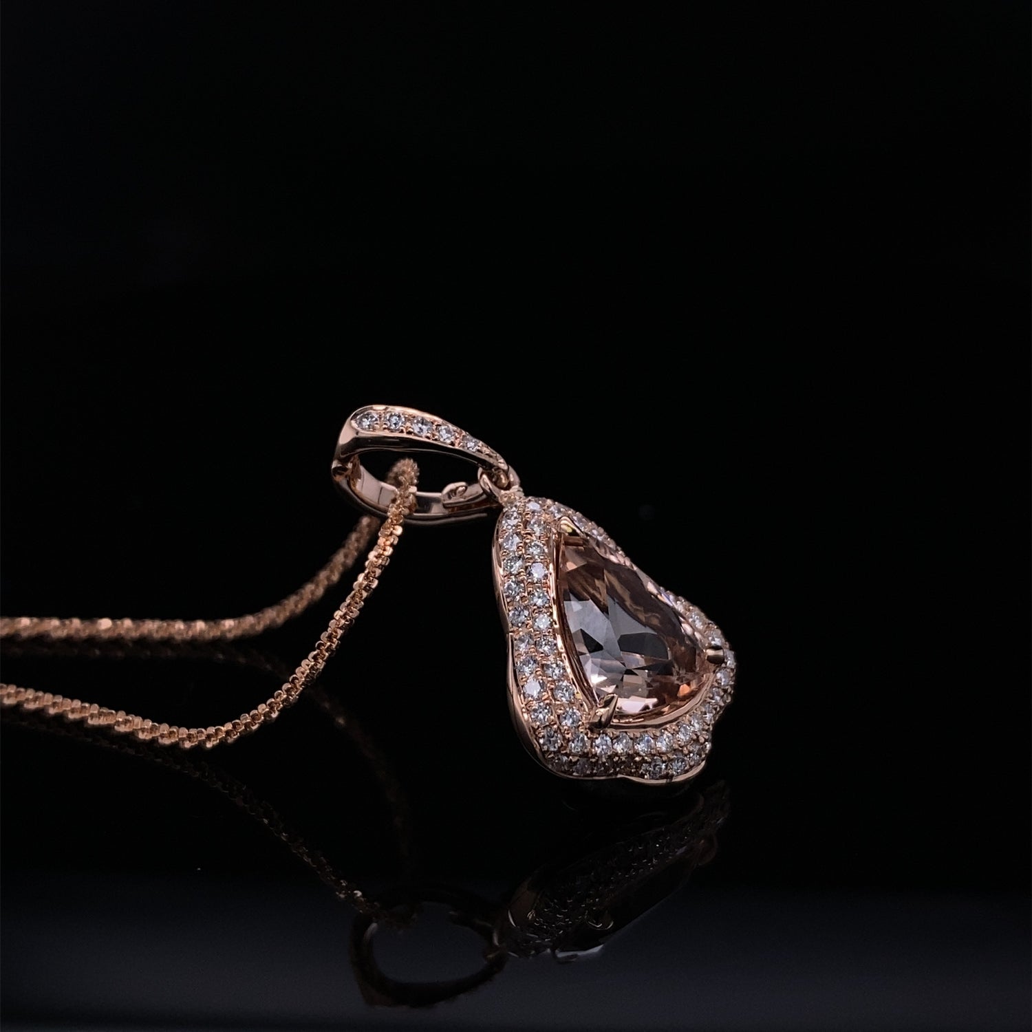 Blushing Morganite Rose Gold Diamond Trillion Pendant