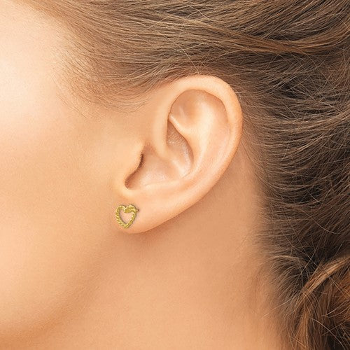 14K Yellow Gold Heart Post Earrings