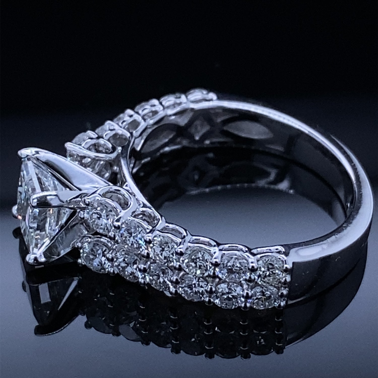 Double Row Princess Cut Diamond Cathedral Ring