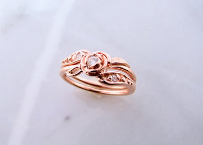 Moissanite Rose Gold Wedding Set, Tea Rose