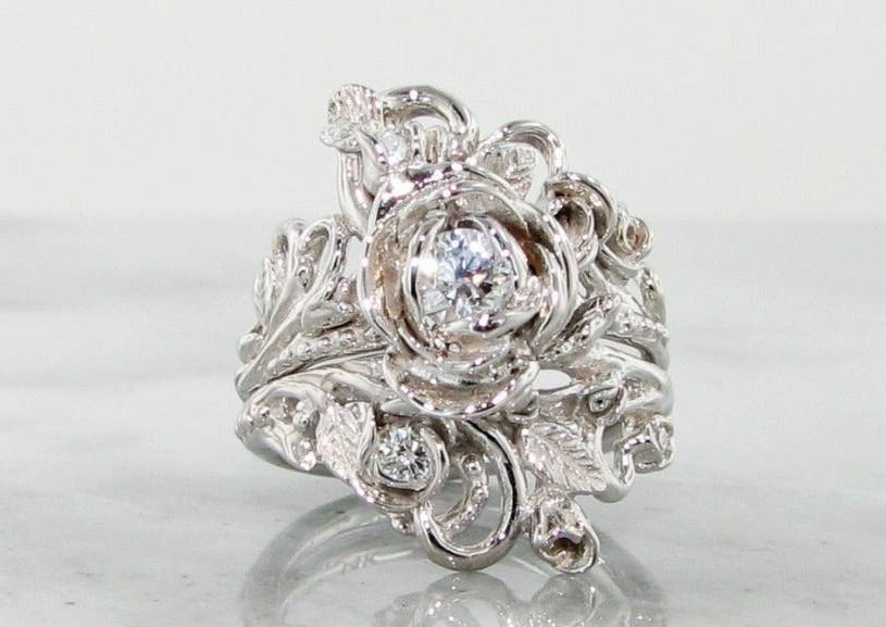 Diamond Yellow Gold Wedding Set, Jane Rose Ring