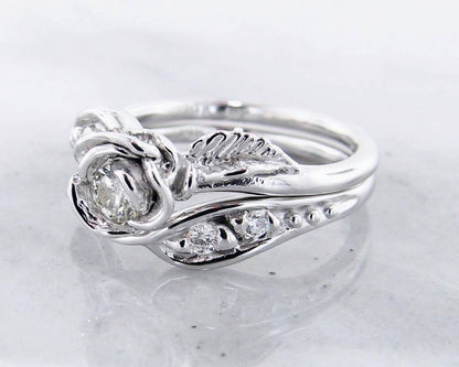 Diamond White Gold Wedding Ring Set, Prize Tea Rose