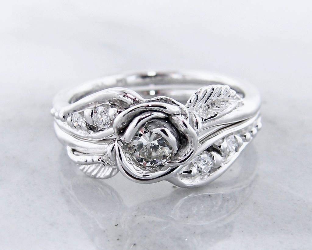 Diamond White Gold Wedding Ring Set, Prize Tea Rose