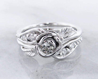 Diamond White Gold Wedding Ring Set, Prize Tea Rose