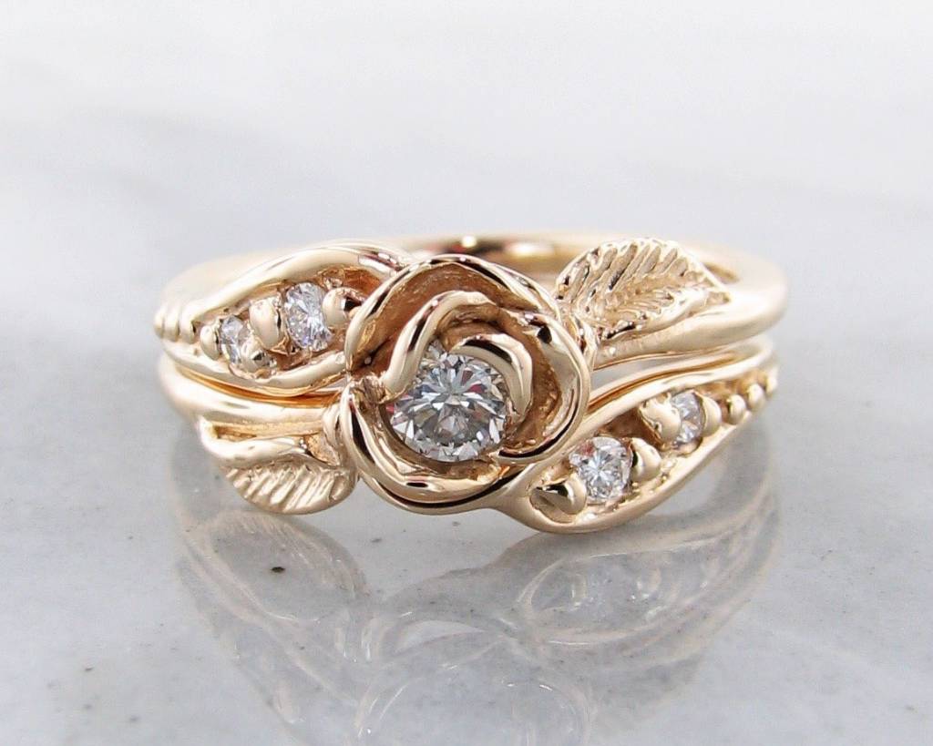 Diamond White Gold Wedding Ring Set, Prize Tea Rose