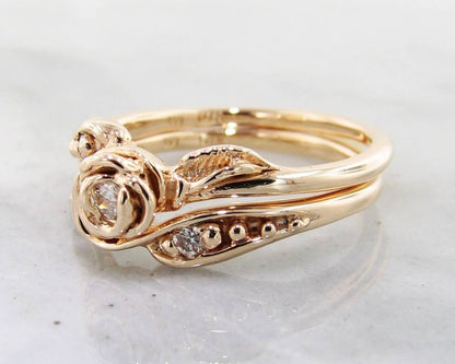 Tea Rose Diamond Yellow Gold Bridal Set