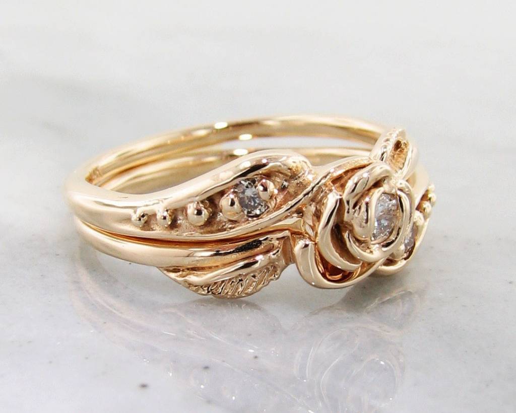 Tea Rose Diamond Yellow Gold Bridal Set