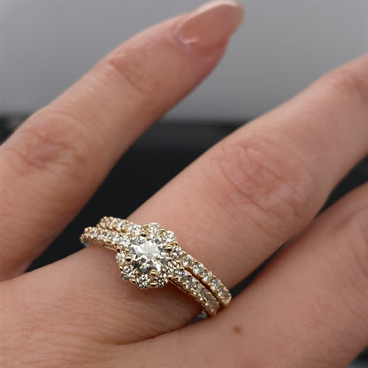 1.00CT TDW 14K Yellow Gold Round Halo Wedding Set