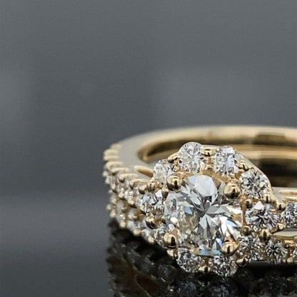 1.00CT TDW 14K Yellow Gold Round Halo Wedding Set