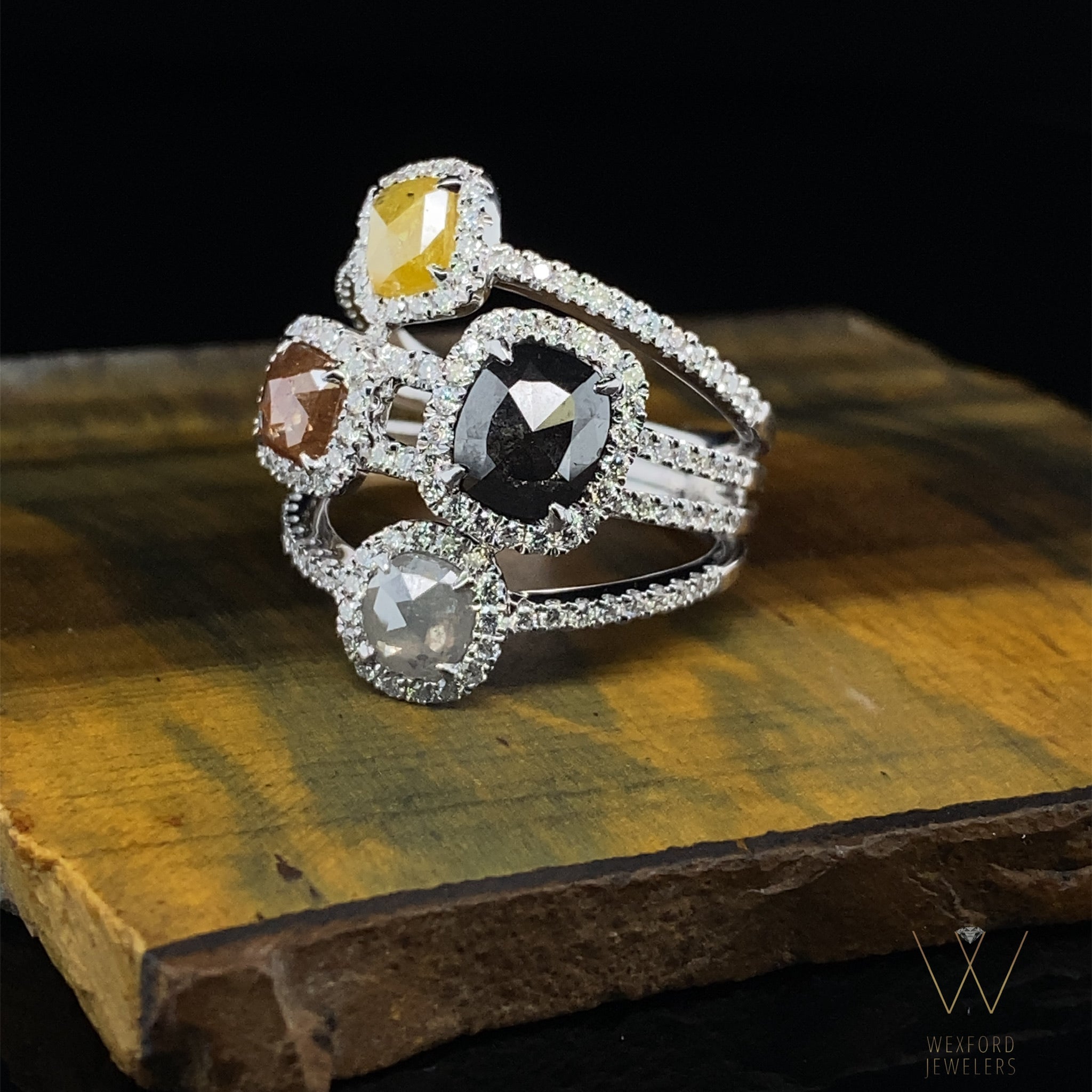 2.99ctw 14k WHITE GOLD FOUR - STONE DAZZLING ROUGH DIAMOND RING
