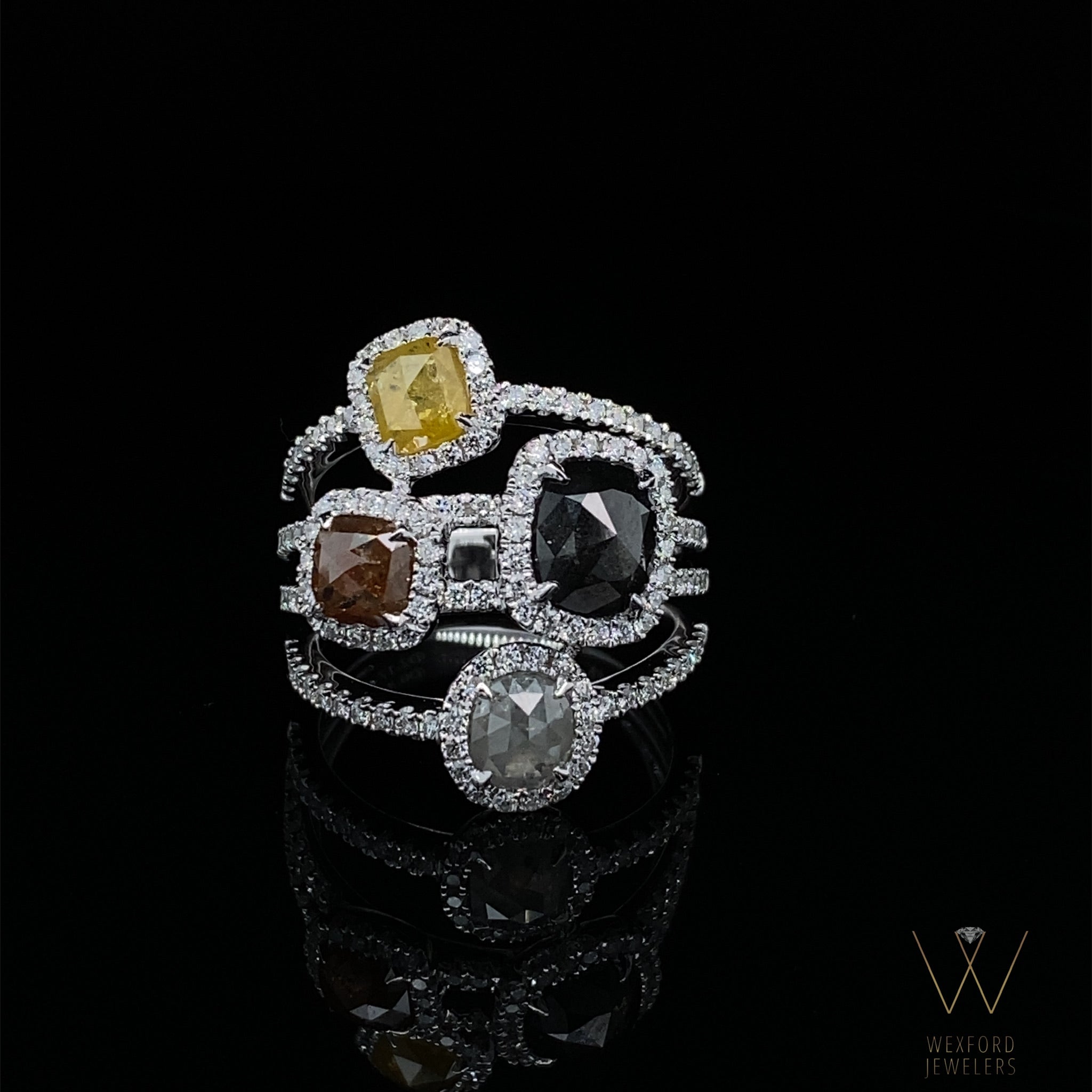 2.99ctw 14k WHITE GOLD FOUR - STONE DAZZLING ROUGH DIAMOND RING