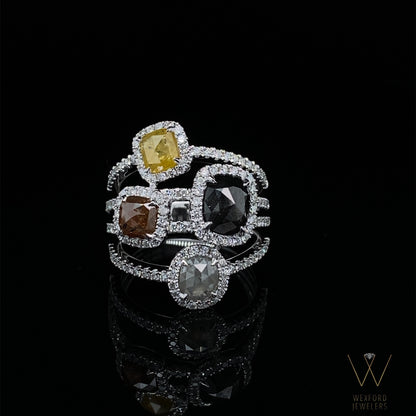 2.99ctw 14k WHITE GOLD FOUR - STONE DAZZLING ROUGH DIAMOND RING