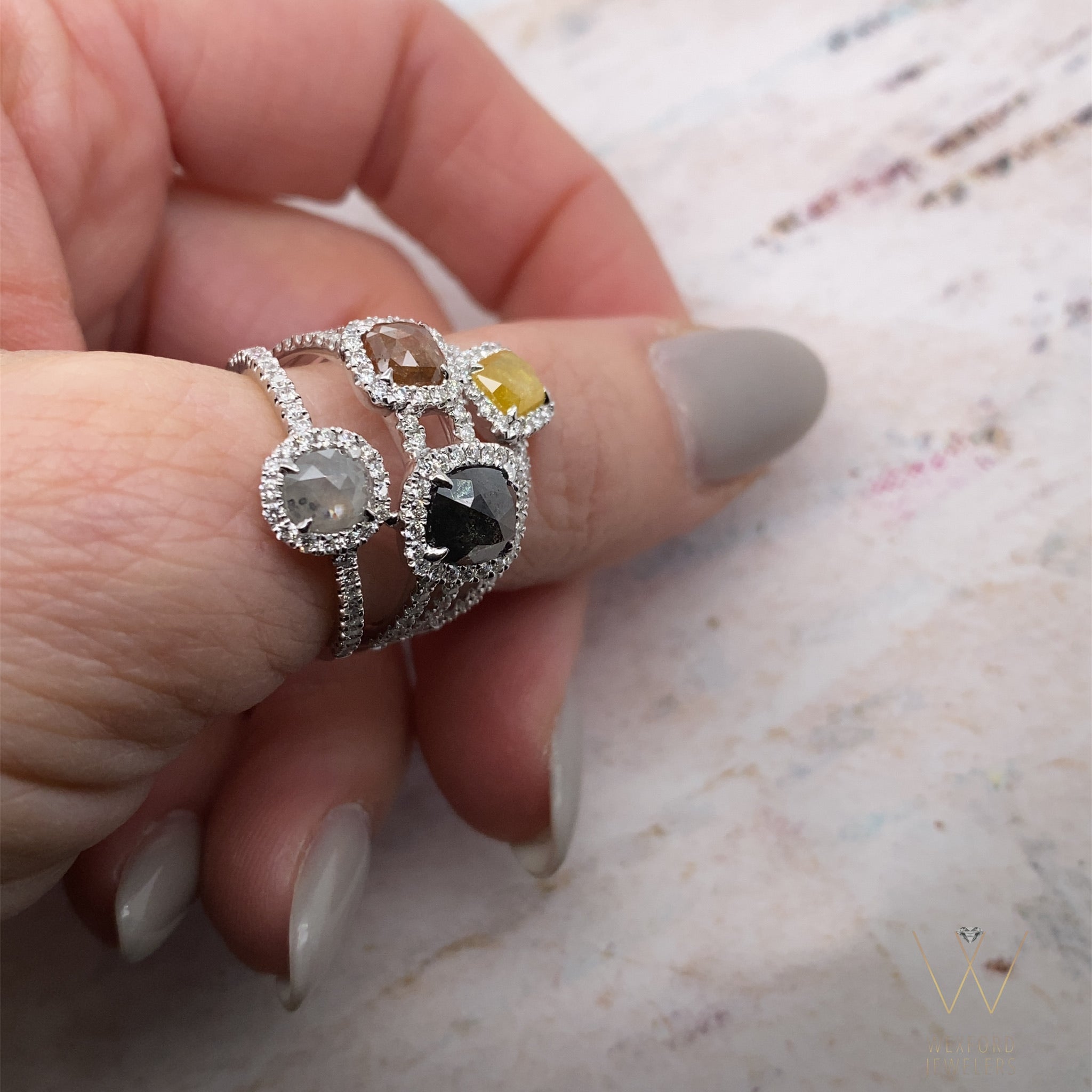 2.99ctw 14k WHITE GOLD FOUR - STONE DAZZLING ROUGH DIAMOND RING