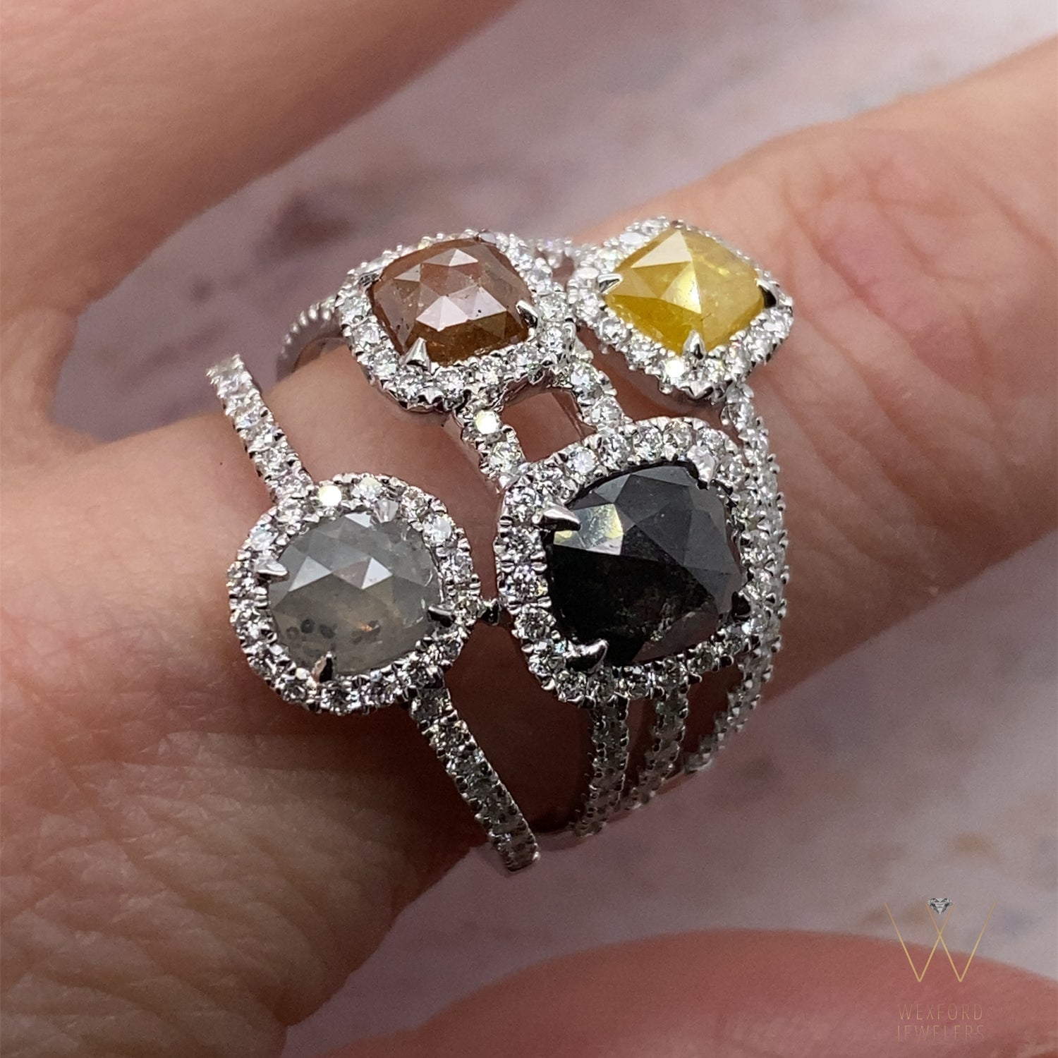 2.99ctw 14k WHITE GOLD FOUR - STONE DAZZLING ROUGH DIAMOND RING