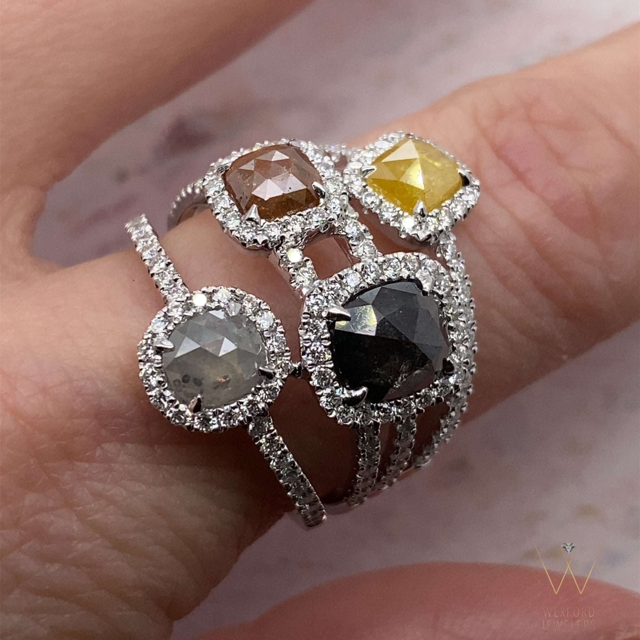 2.99ctw 14k WHITE GOLD FOUR - STONE DAZZLING ROUGH DIAMOND RING