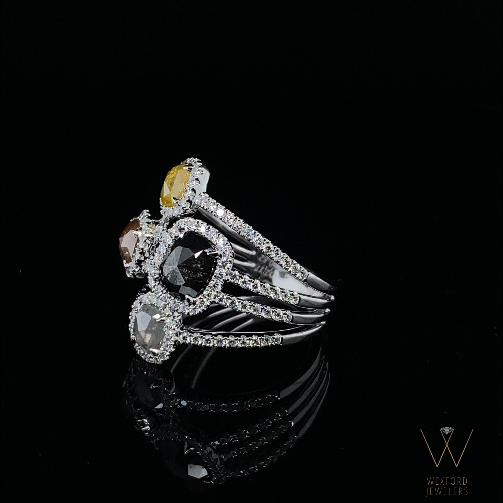 2.99ctw 14k WHITE GOLD FOUR - STONE DAZZLING ROUGH DIAMOND RING