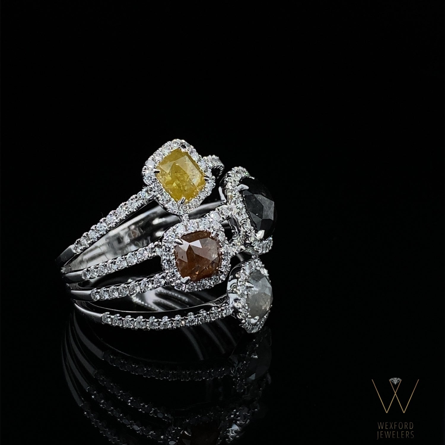 2.99ctw 14k WHITE GOLD FOUR - STONE DAZZLING ROUGH DIAMOND RING