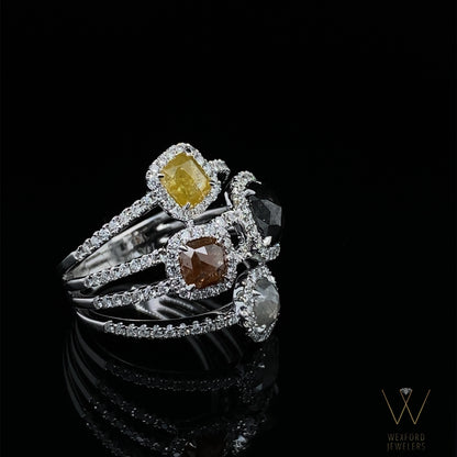 2.99ctw 14k WHITE GOLD FOUR - STONE DAZZLING ROUGH DIAMOND RING
