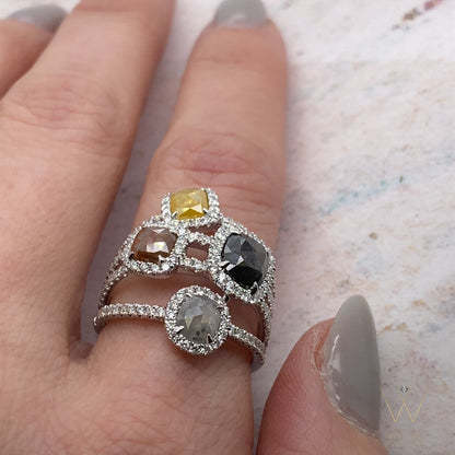 2.99ctw 14k WHITE GOLD FOUR - STONE DAZZLING ROUGH DIAMOND RING