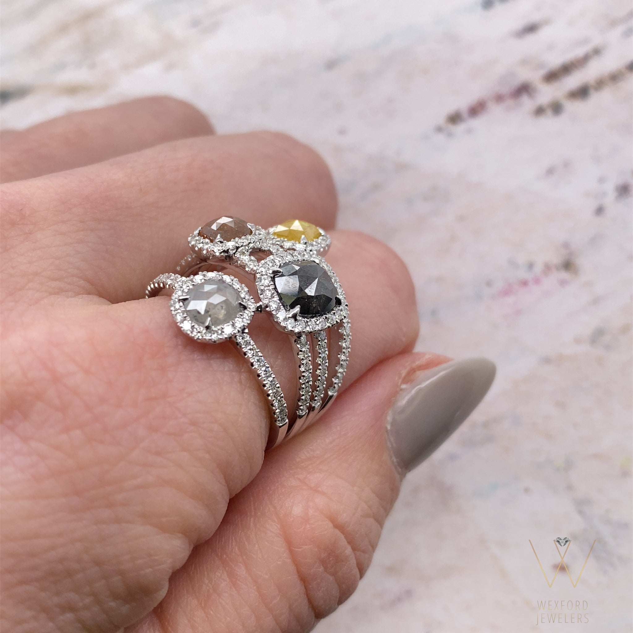 2.99ctw 14k WHITE GOLD FOUR - STONE DAZZLING ROUGH DIAMOND RING