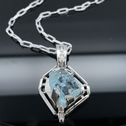 7.8ct AQ .11ct dia Clear Springs Raw Aquamarine and Diamond Pendant