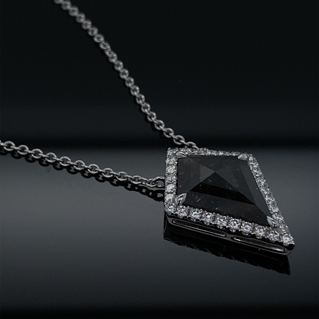 Apex 1.57CTW Black Salt and Pepper Rustic Kite Shape Rose Cut Diamond Necklace