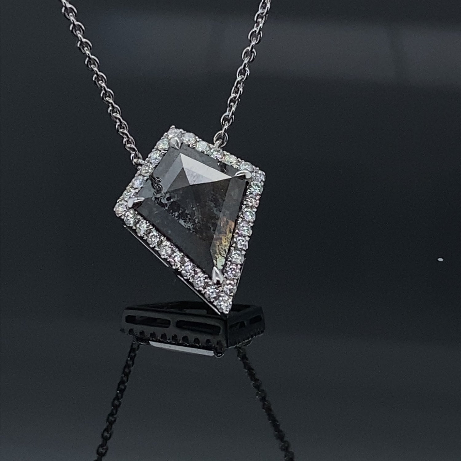 Apex 1.57CTW Black Salt and Pepper Rustic Kite Shape Rose Cut Diamond Necklace