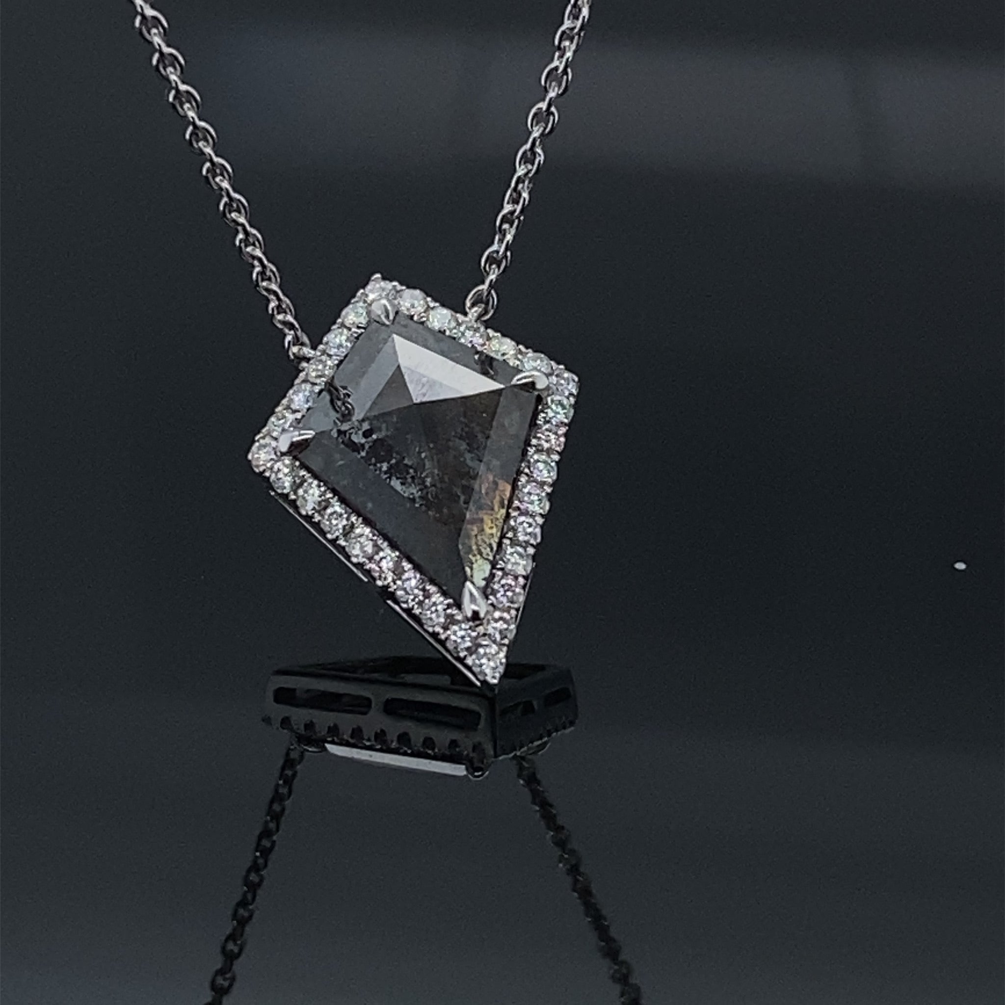 Apex 1.57CTW Black Salt and Pepper Rustic Kite Shape Rose Cut Diamond Necklace
