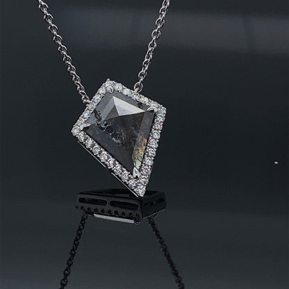 Apex 1.57CTW Black Salt and Pepper Rustic Kite Shape Rose Cut Diamond Necklace