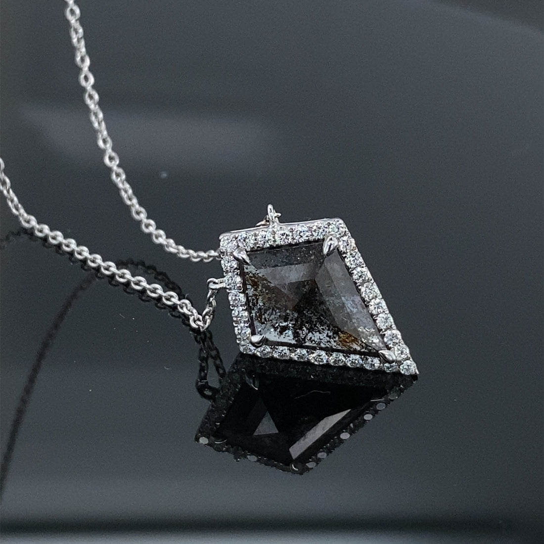 Apex 1.57CTW Black Salt and Pepper Rustic Kite Shape Rose Cut Diamond Necklace